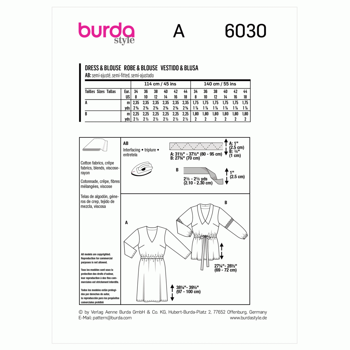 Burda Style Pattern 6030 Misses' Dress and Blouse