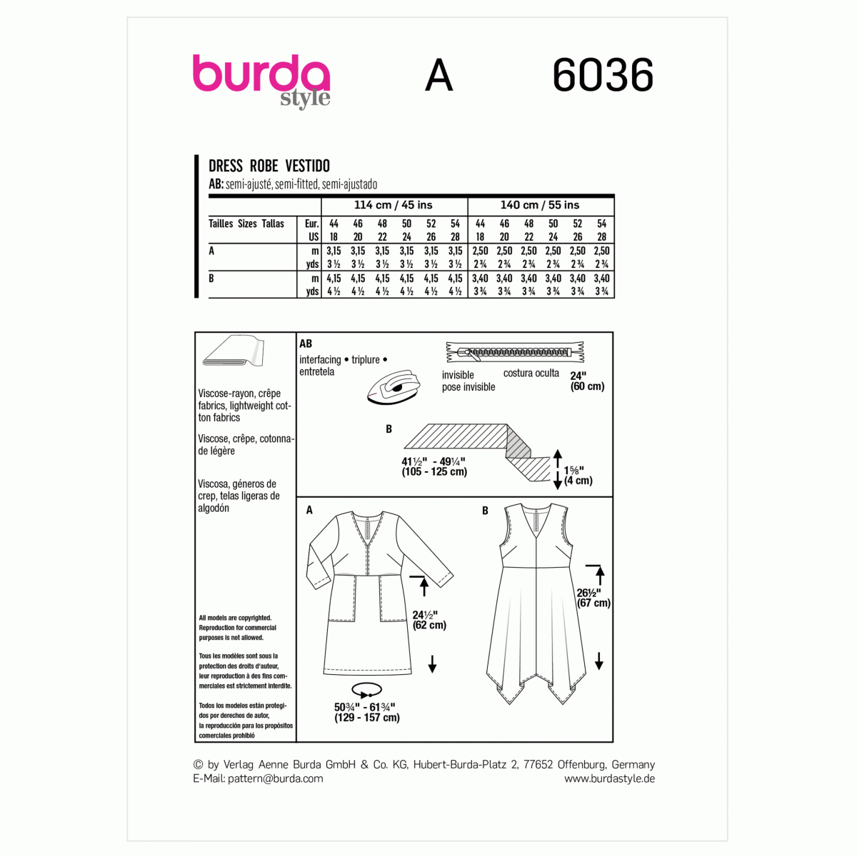 Burda Style Pattern 6036 Misses' Dress