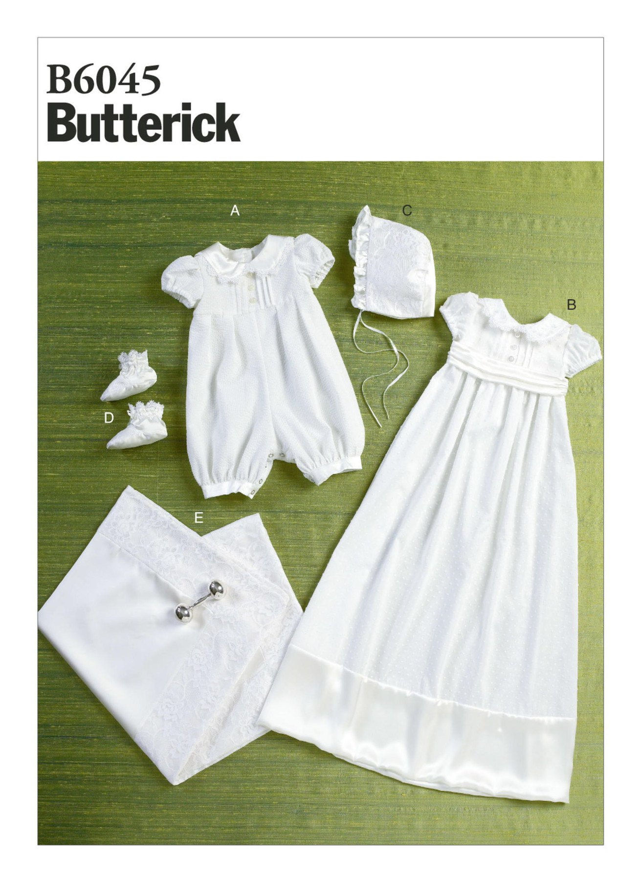 Butterick Sewing Pattern B6045 Infants’ Puff-Sleeve Romper, Dress, Sash, Bonnet, Booties and Blanket