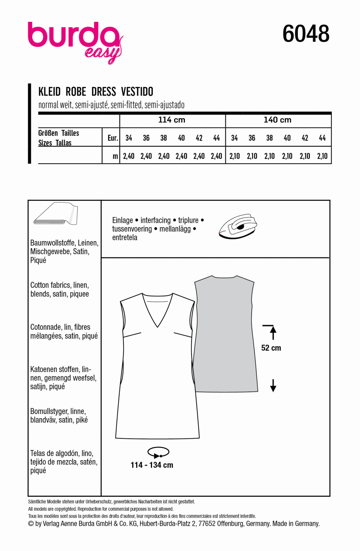 Burda Style Pattern 6048 Misses' Shift Dress