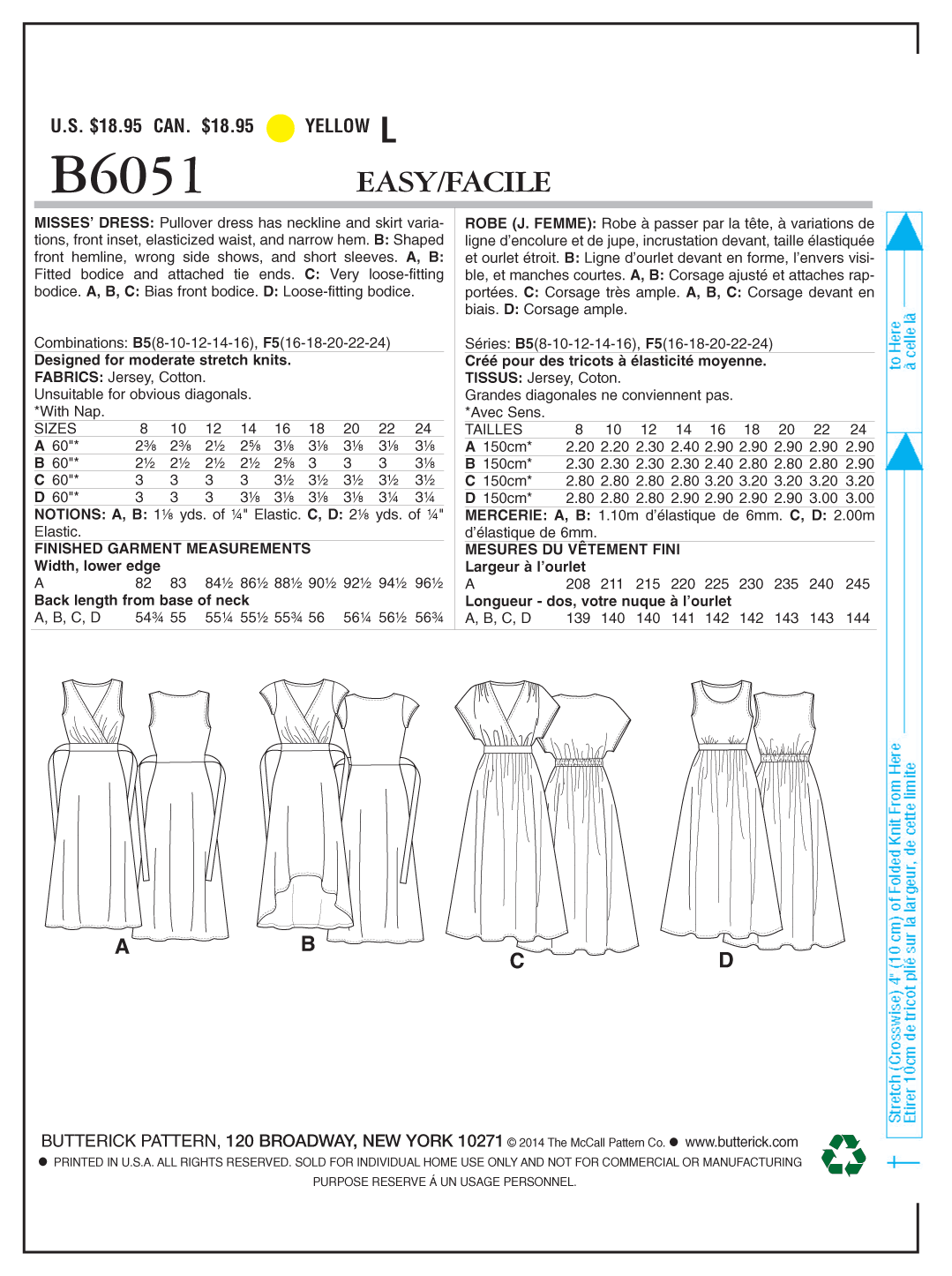 Butterick Sewing Pattern B6051 Misses' Dress