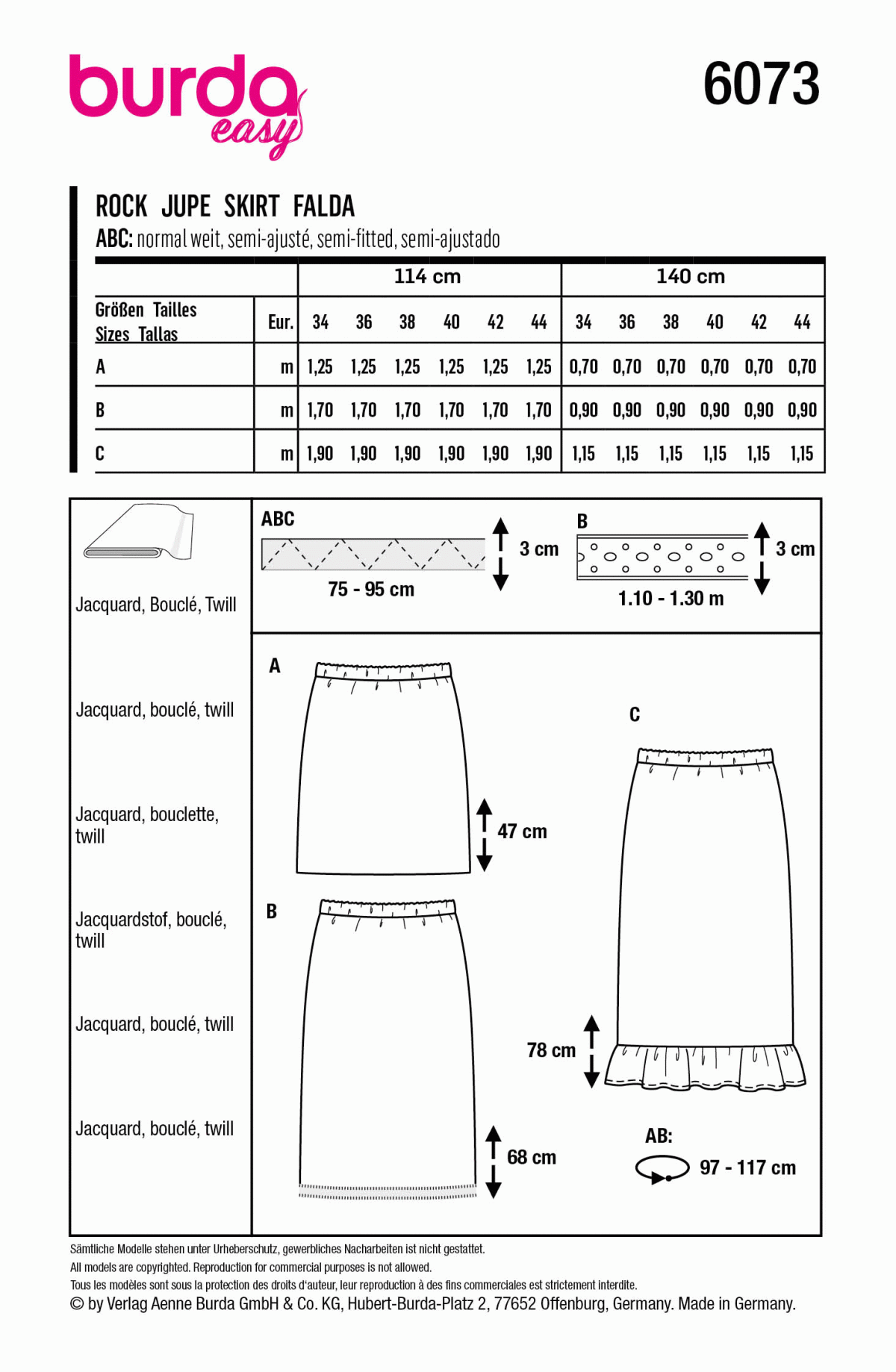 Burda Style Pattern 6073 Misses' Skirt in Three Lengths