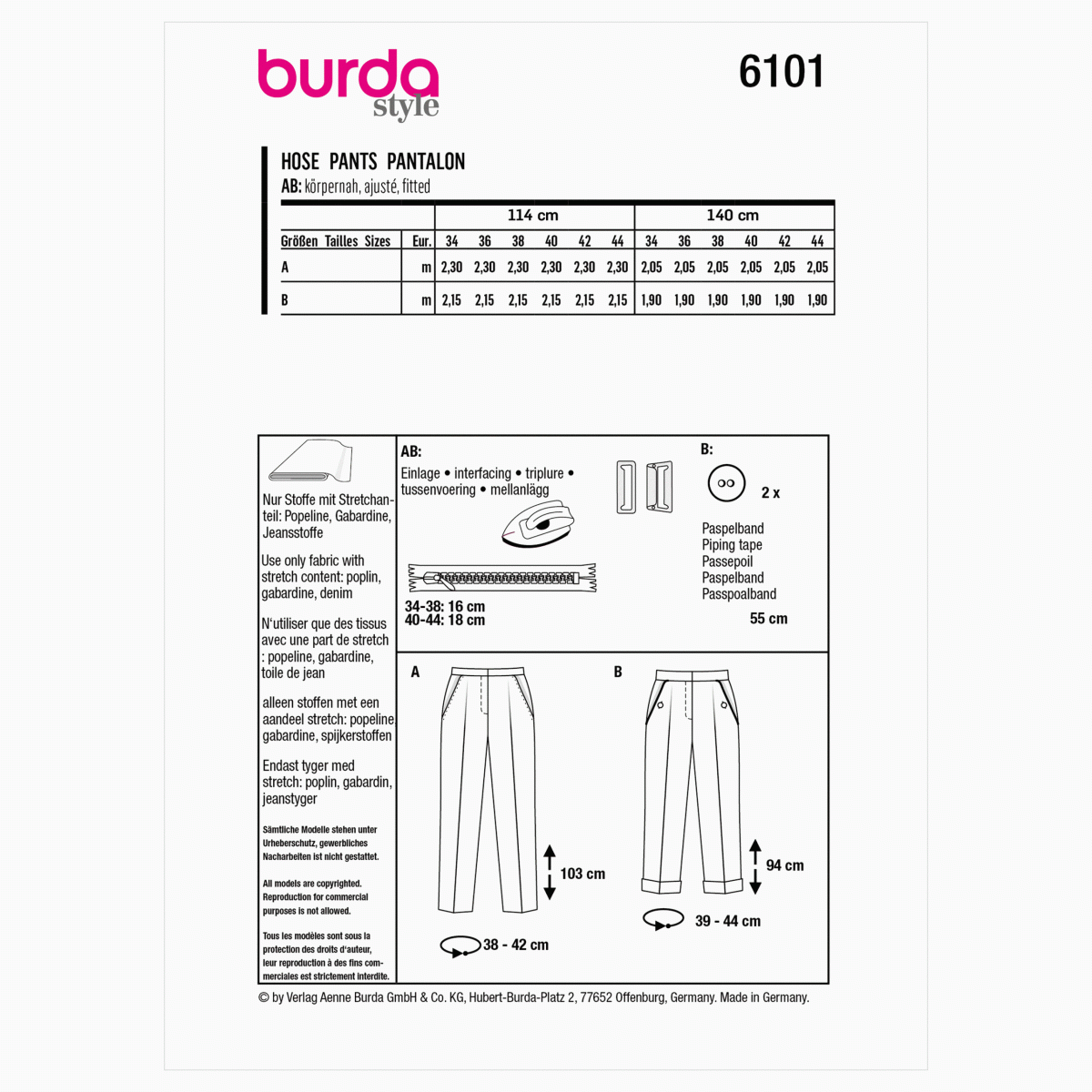 Burda Style Pattern 6101 Misses' Trousers