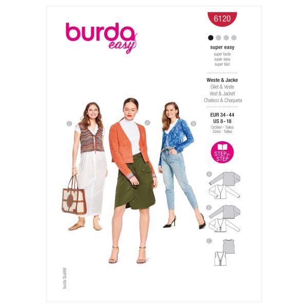 Burda Style Pattern 6120 Misses' Cardigan Jacket and Waistcoat