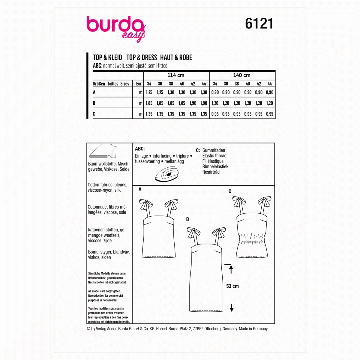 Burda Style Pattern 6121 Misses' Top and Dress