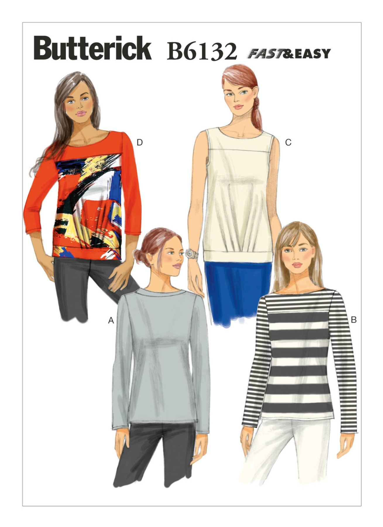 Butterick Sewing Pattern B6132 Misses’ Pullover Tops