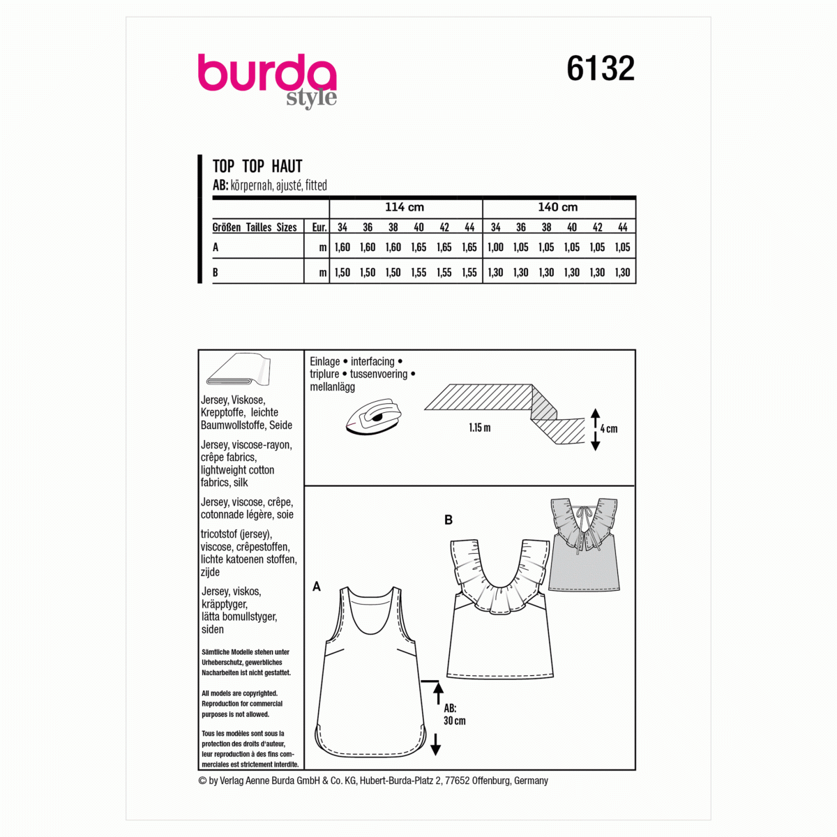 Burda Style Pattern 6132 Misses' Tank Top