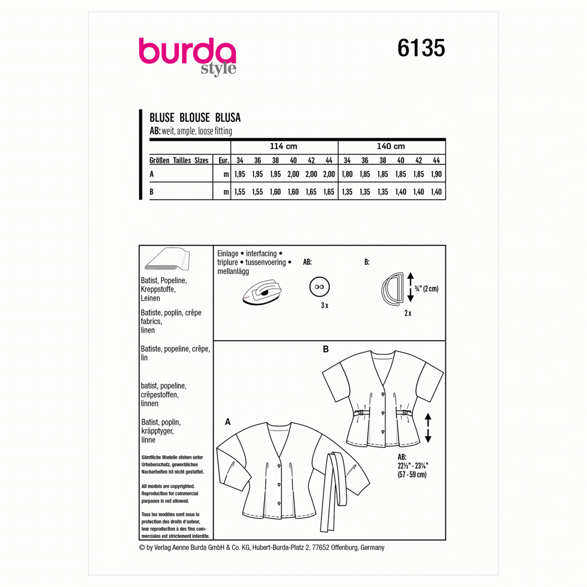 Burda Style Pattern 6135 Misses' Blouse