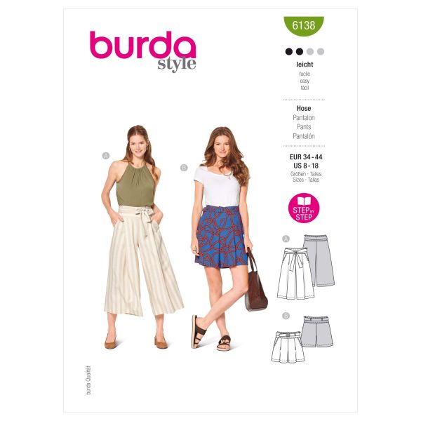 Burda Style Pattern 6138 Misses' Culottes or Shorts