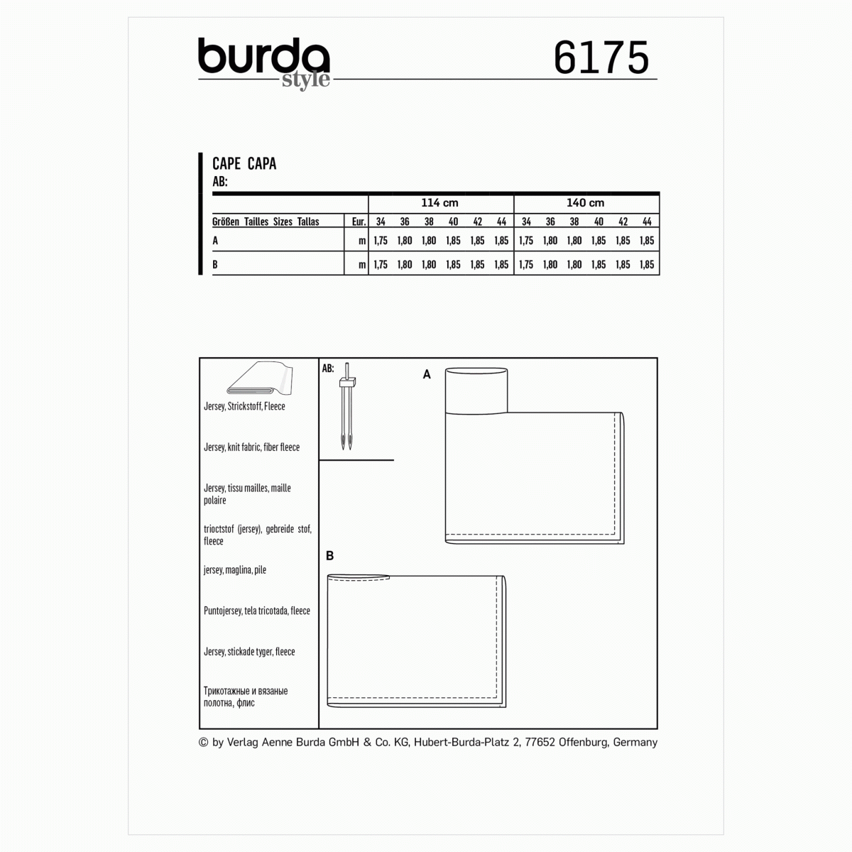 Burda Style Pattern 6175 Misses' Cape or Poncho