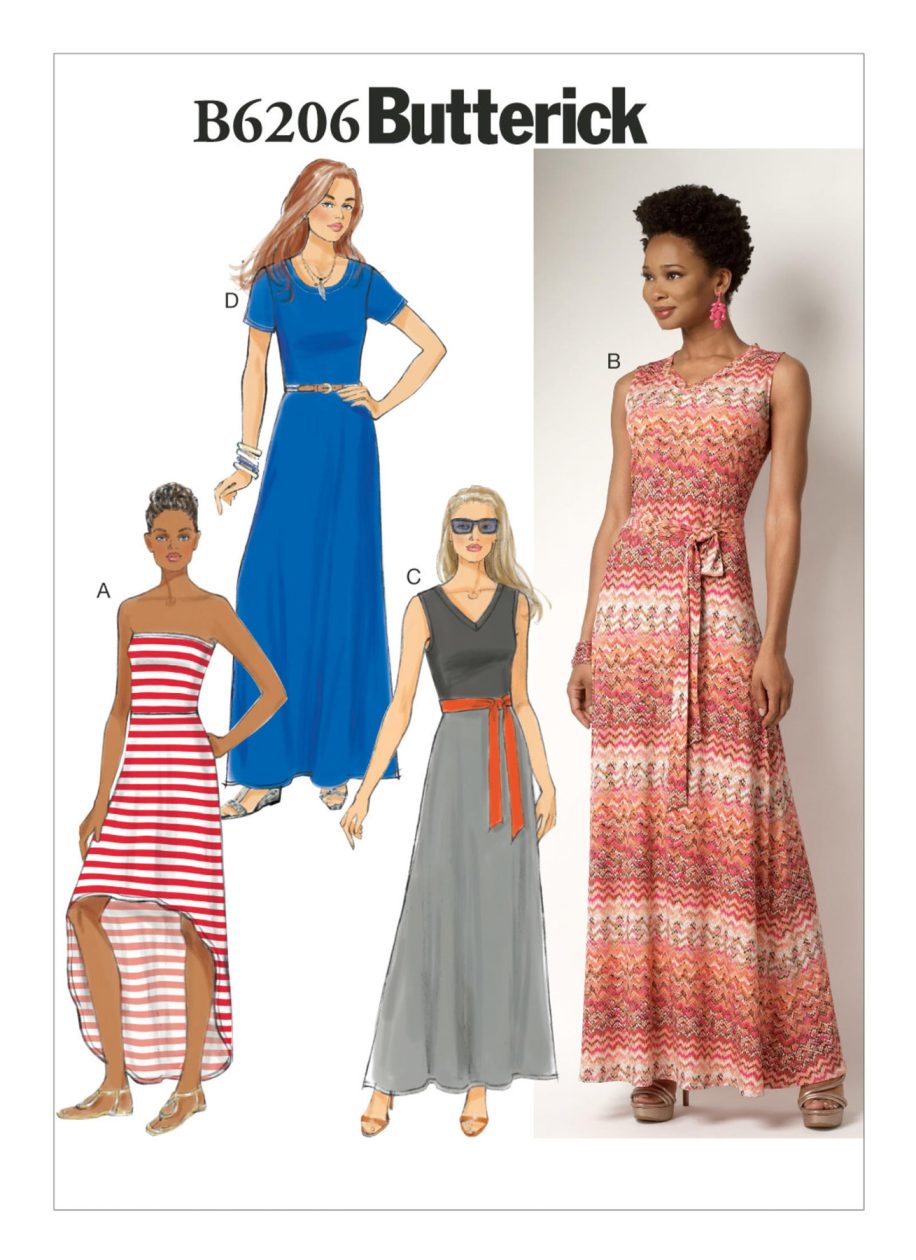 Butterick Sewing Pattern B6206 Misses'/Misses' Petite Pullover Maxi Dresses and Belt