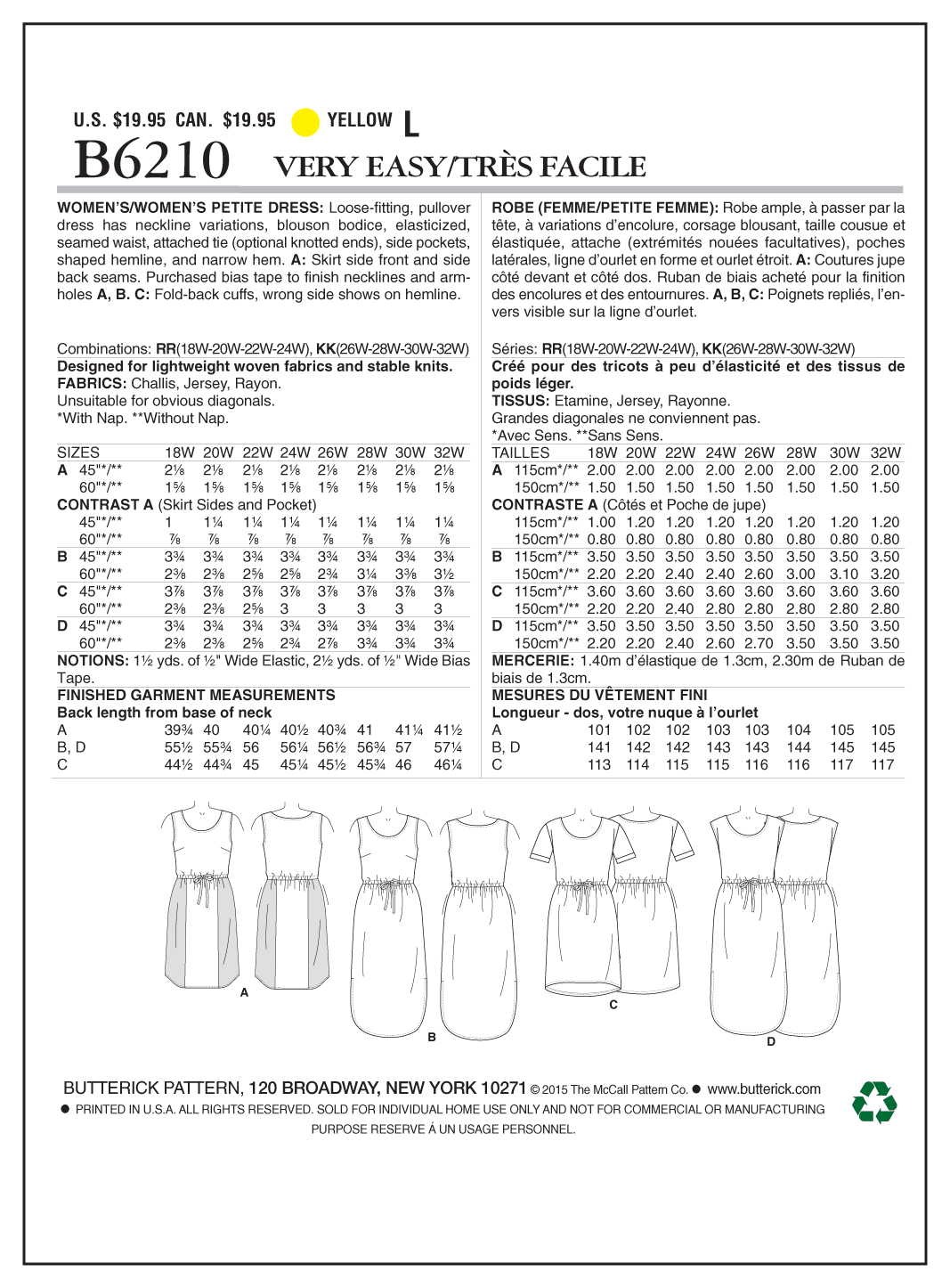 Butterick Sewing Pattern B6210 Women's/Women's Petite Dress