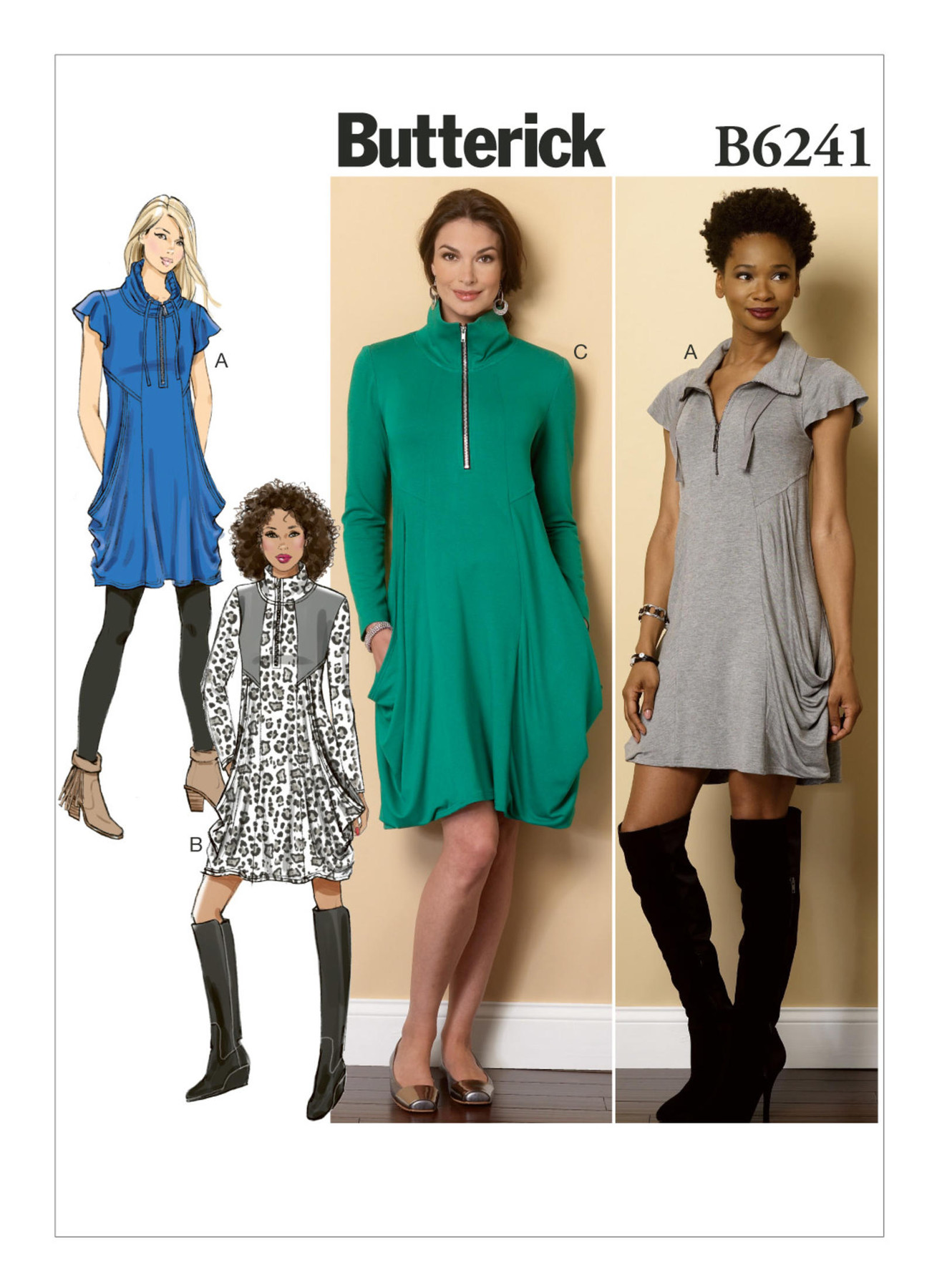 Butterick Sewing Pattern B6241 Misses’ Draped-Pocket Dresses