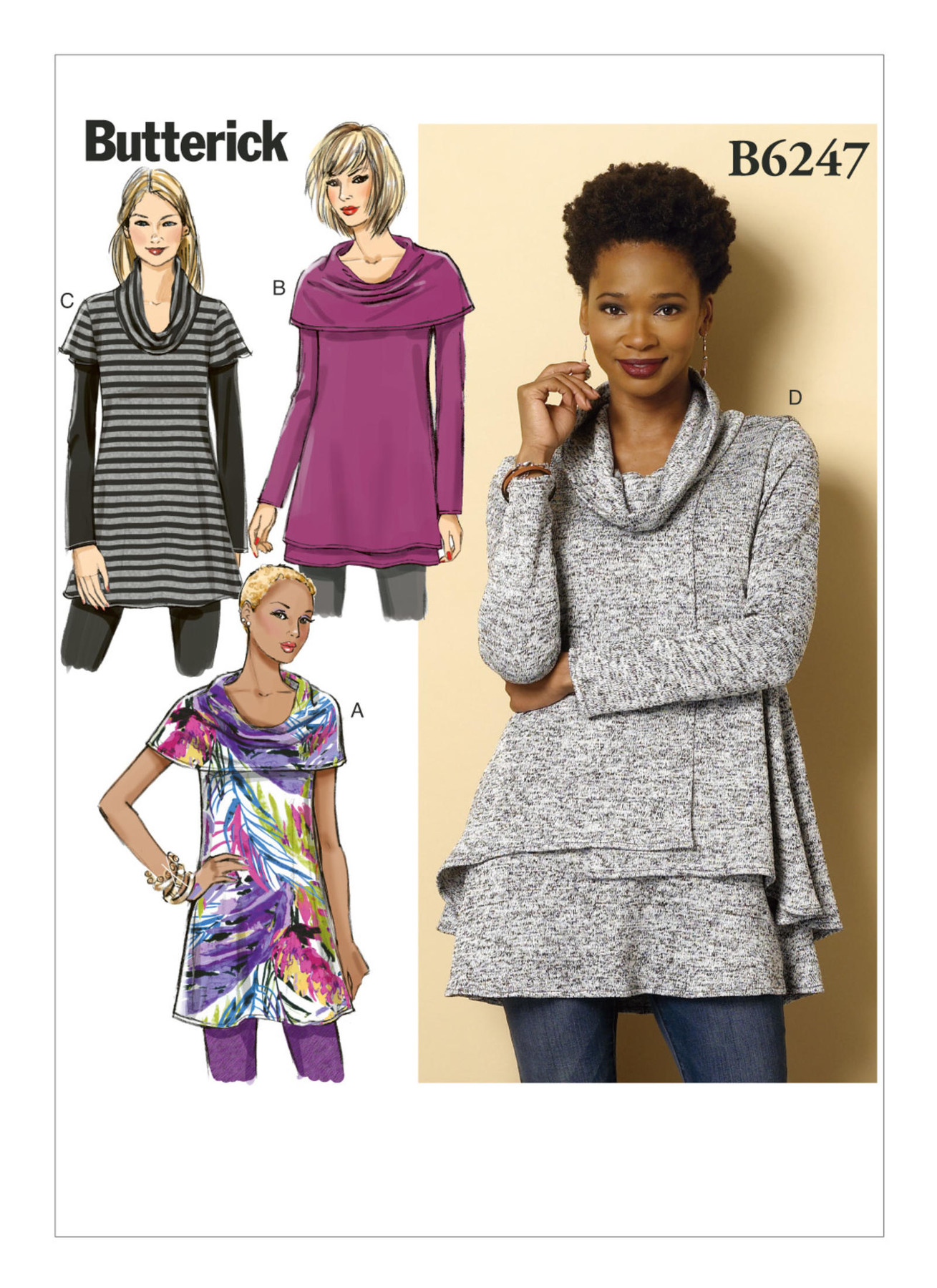 Butterick Sewing Pattern B6247 Misses’ Cowl-Neck Tunics