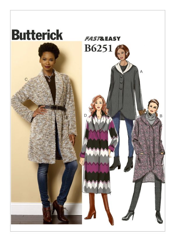 Butterick Sewing Pattern B6251 Misses' Shawl Collar Sweater Jacket and Coat