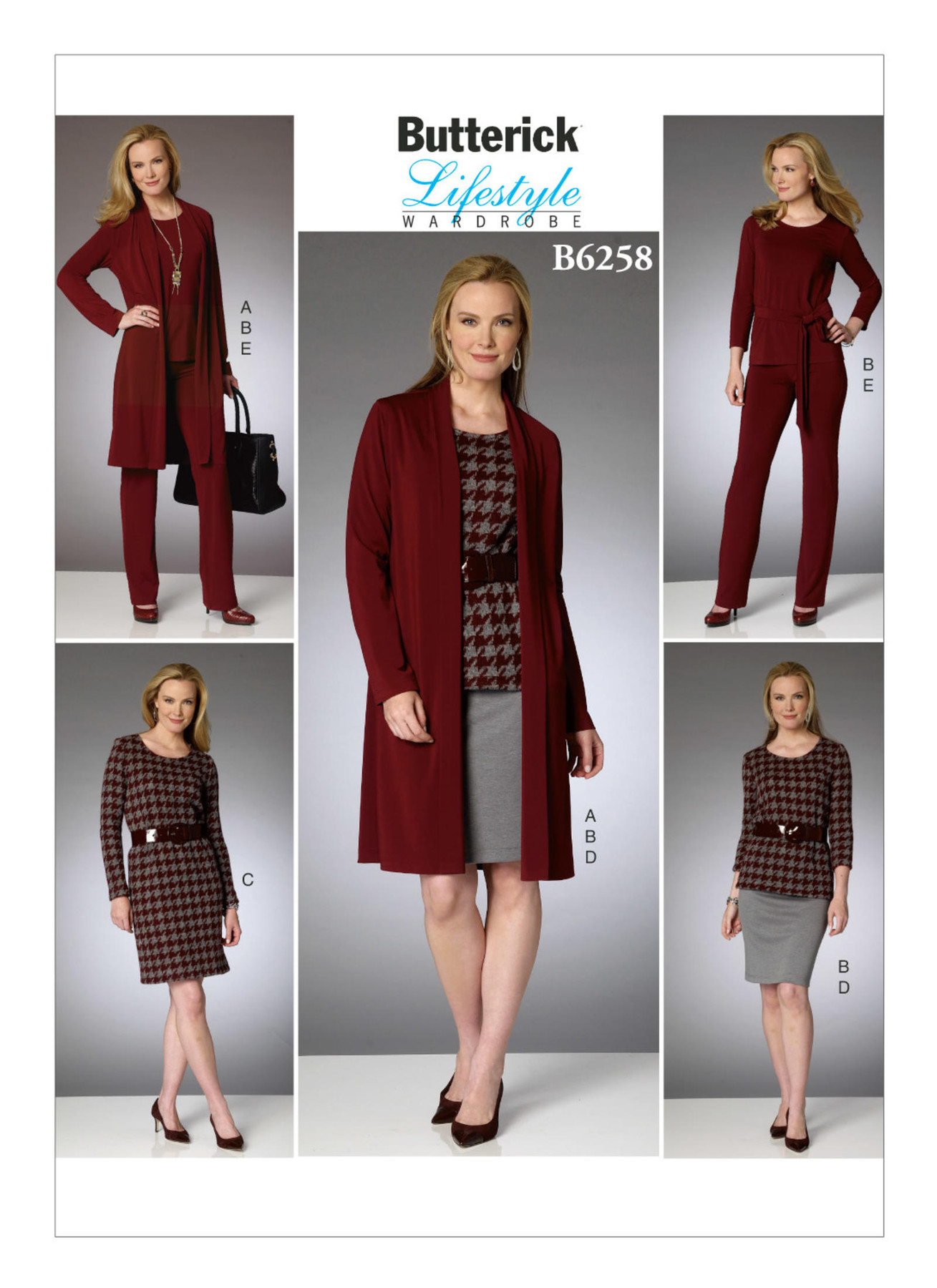 Butterick Sewing Pattern B6258 Misses’ Cardigan, Top, Belt, Dress, Skirt and Trousers