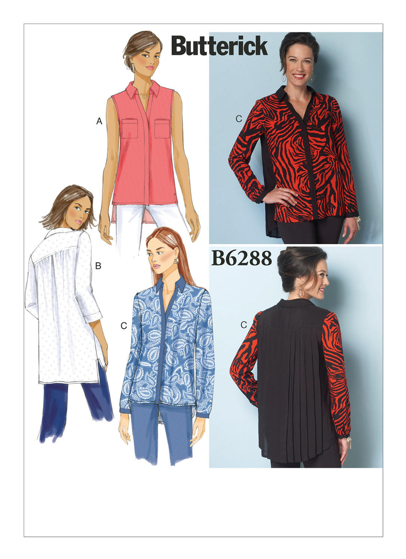 Butterick Sewing Pattern B6288 Misses’ Back-Pleat Shirts