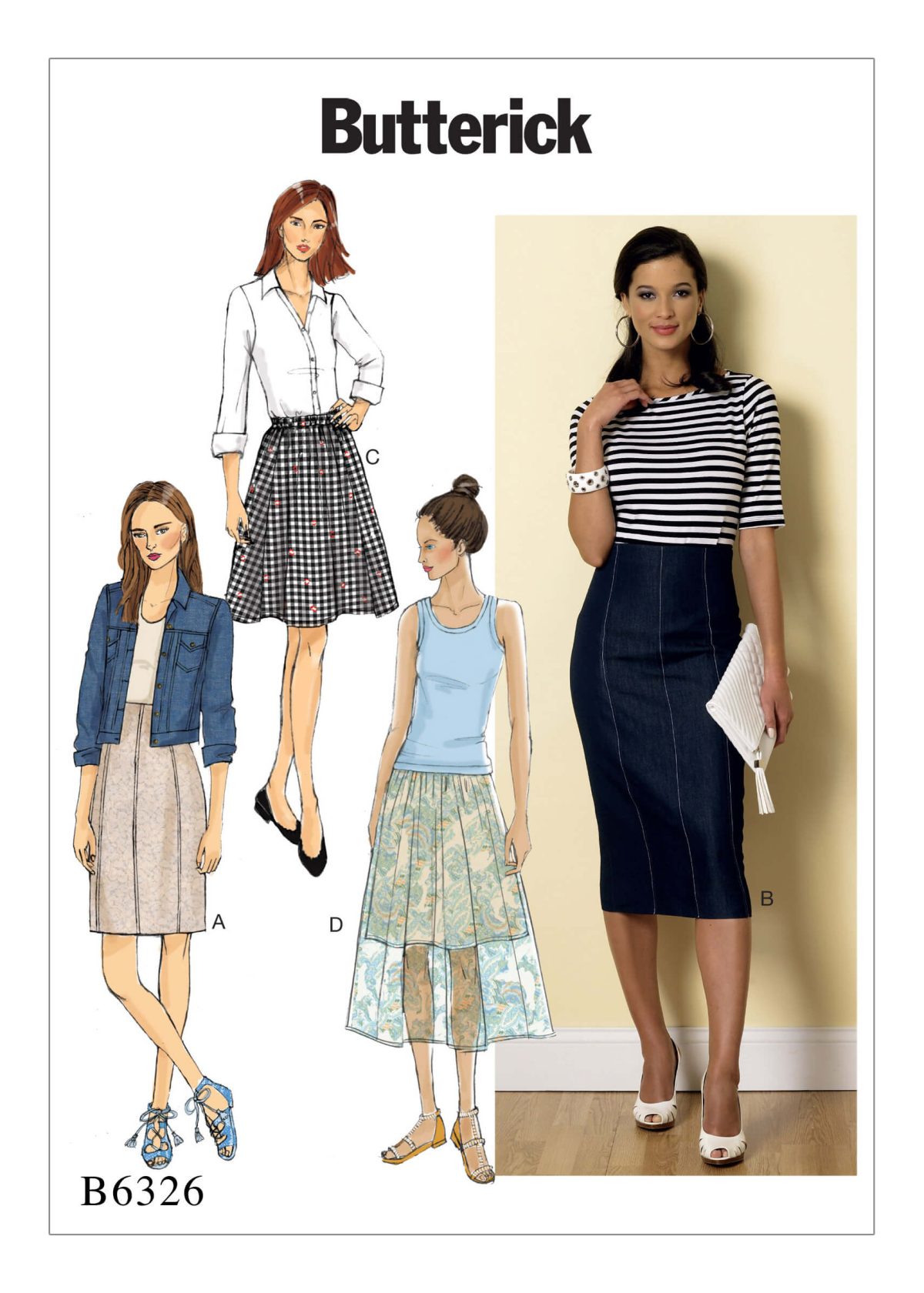 Butterick Sewing Pattern B6326 Misses' Raised-Waist or Elastic-Waist Skirts