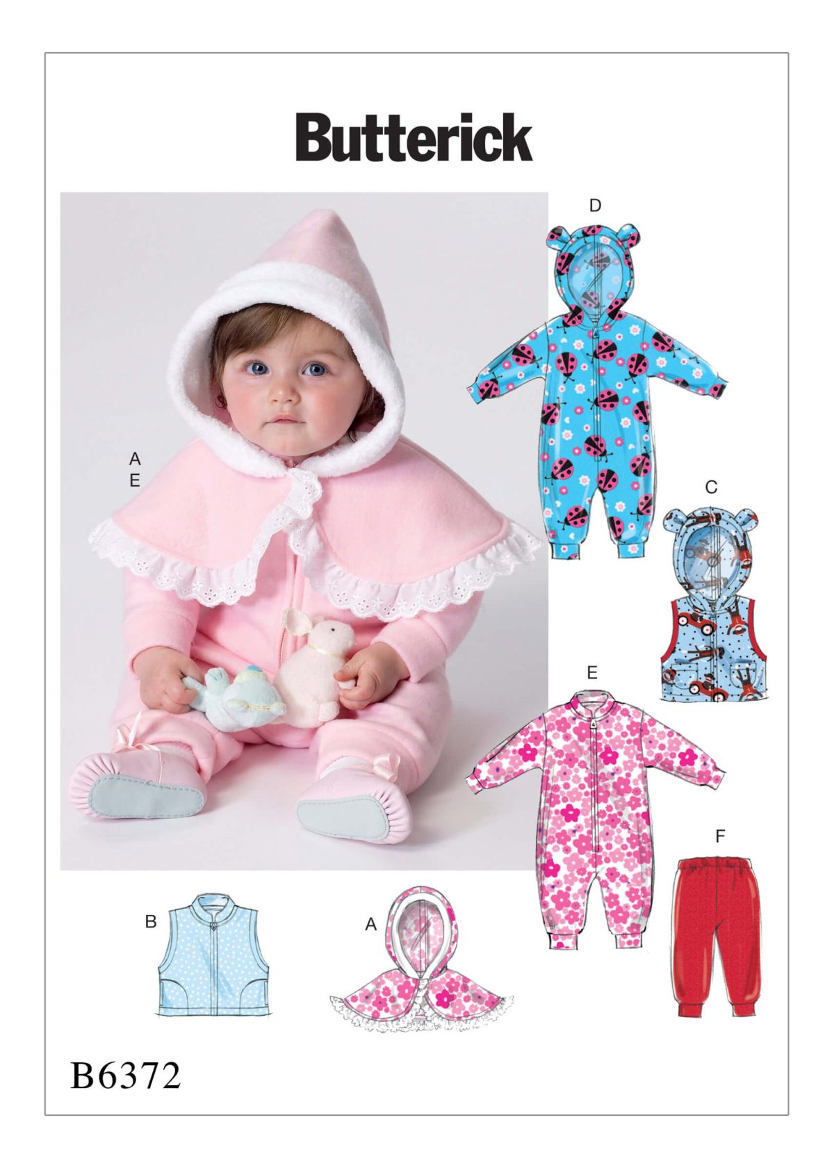Butterick Sewing Pattern B6372 Infants' Cape, Vest, Buntings and Pull-On Pants