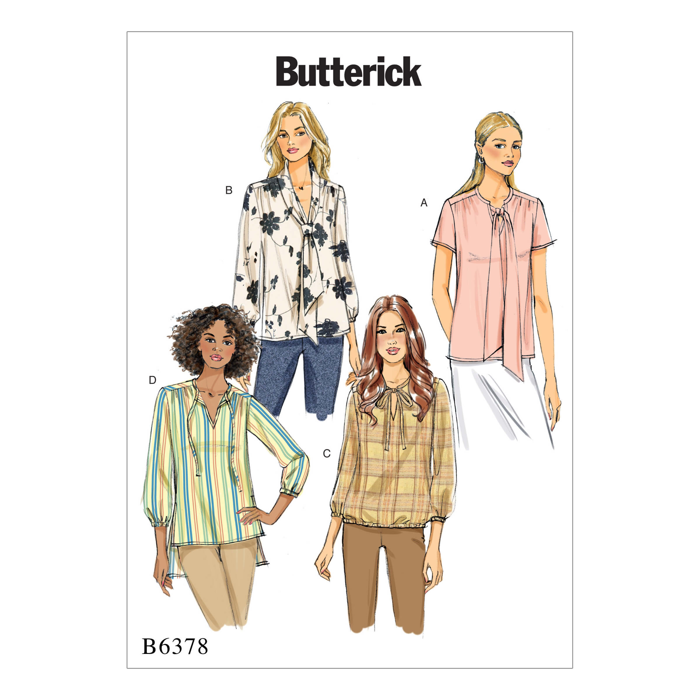 Butterick Sewing Pattern B6378 Misses’ Gathered Tops and Tunics with Neck Ties