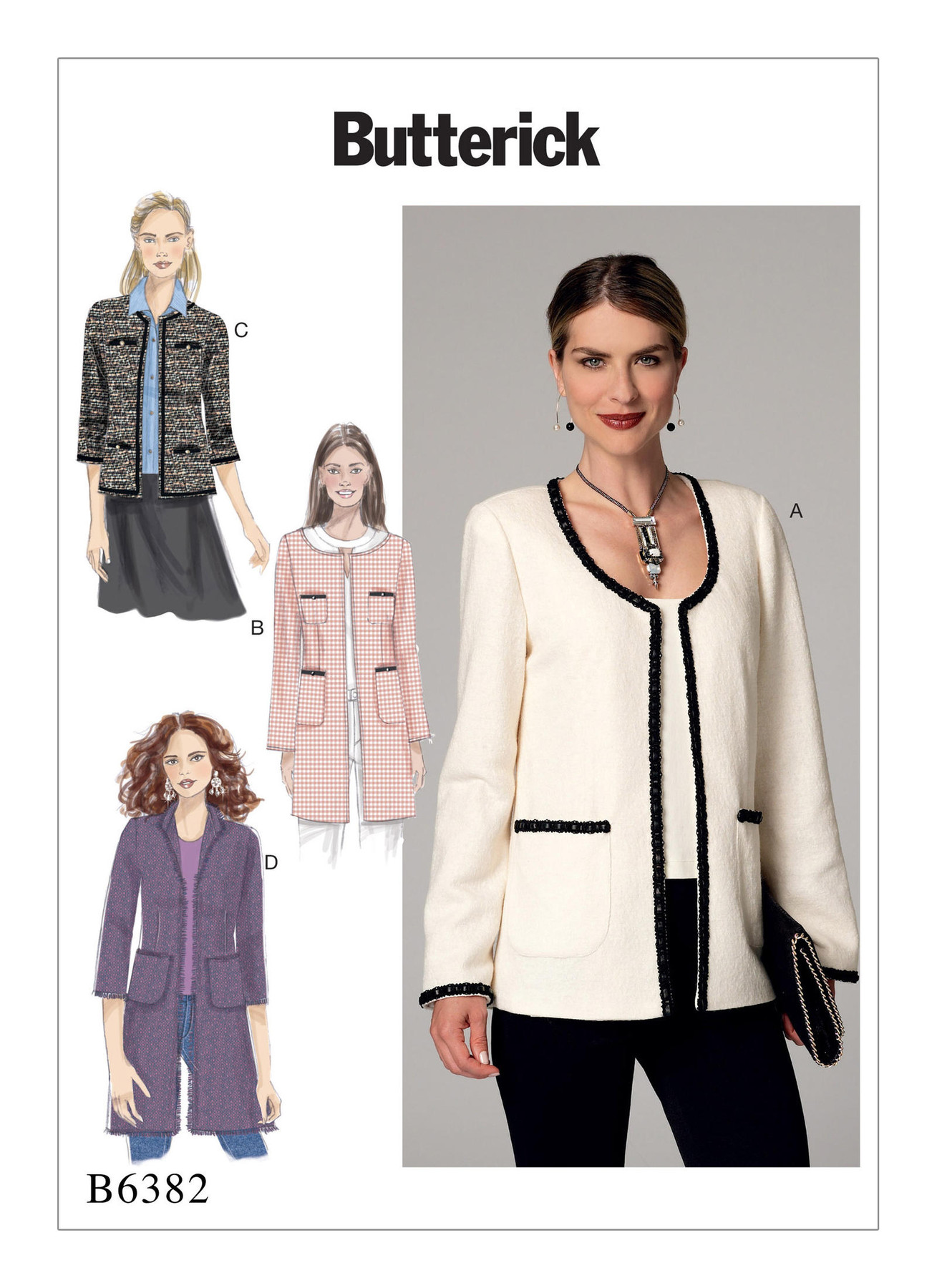 Butterick Sewing Pattern B6382 Misses’ Open-Front Jackets with Patch Pockets