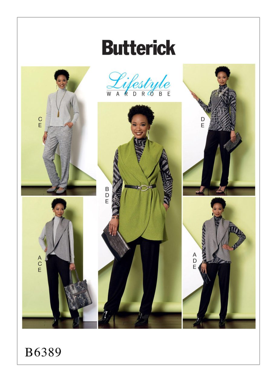 Butterick Sewing Pattern B6389 Misses' Raglan Sleeve Top and Tunic, Shawl Collar Vest, and Pull-On Trousers