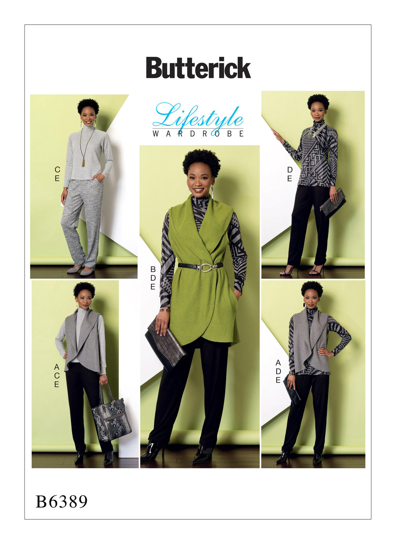 Butterick Sewing Pattern B6389 Misses’ Raglan Sleeve Top and Tunic, Shawl Collar Vest, and Pull-On Trousers