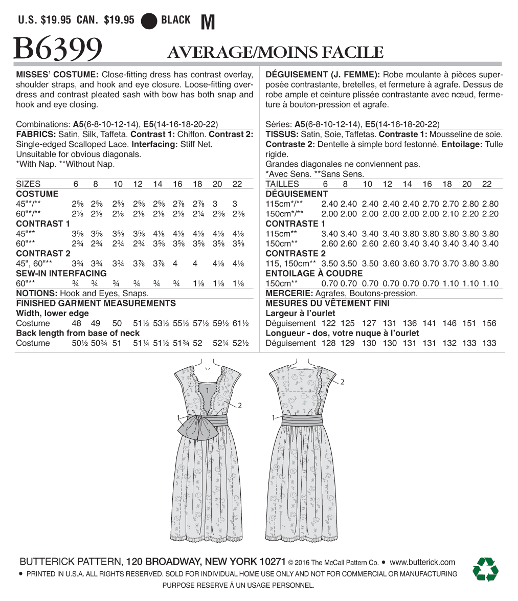 Butterick Sewing Pattern B6399 Misses' Drop-Waist Dress with Oversized Bow