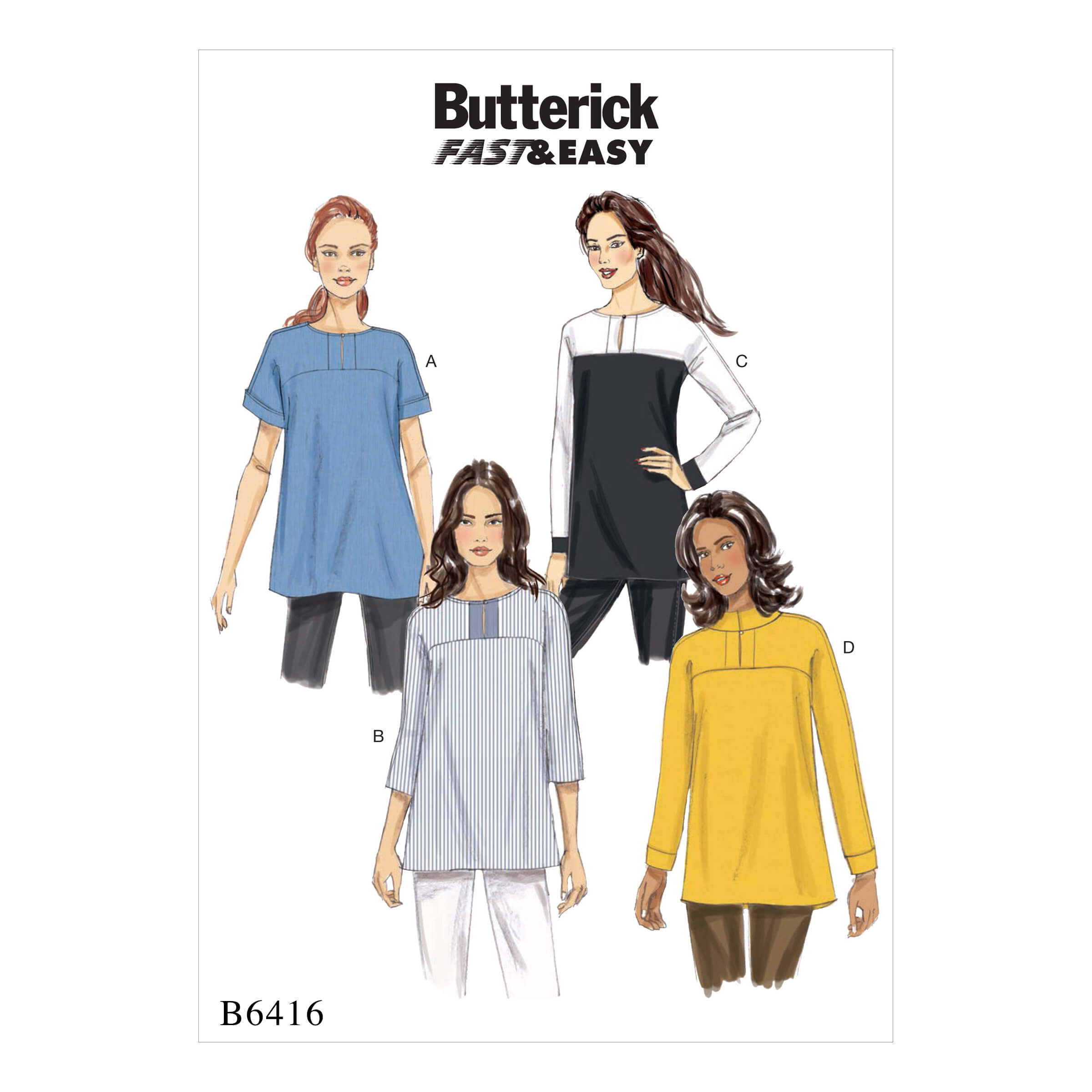 Butterick Sewing Pattern B6416 Misses’ Button-Closure Tunics with Yokes