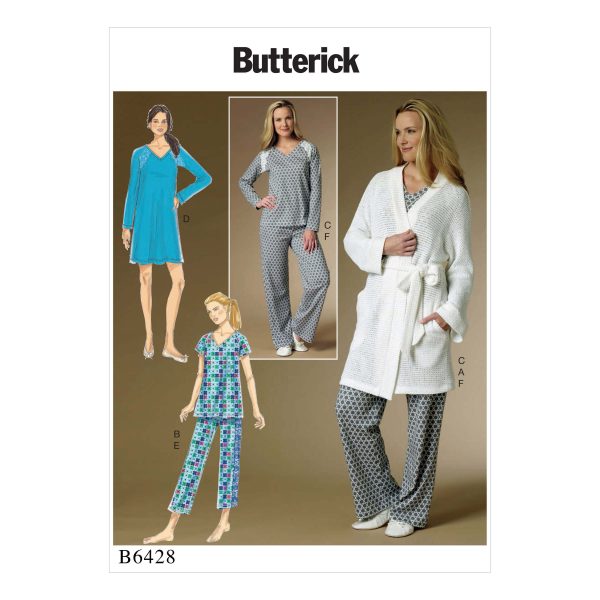 Butterick Sewing Pattern B6428 Misses' Robe, Raglan Sleeve Tops and Gown, and Pull-On Pants