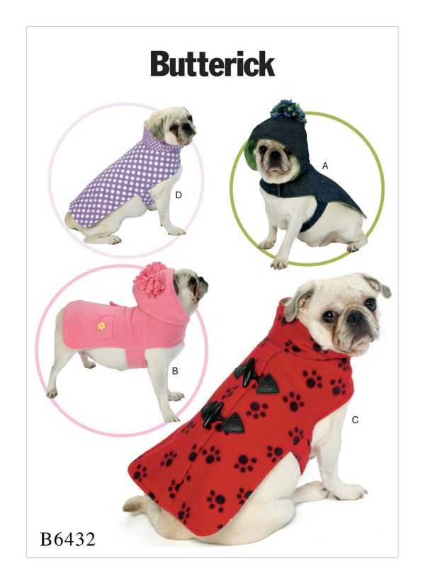 Butterick Sewing Pattern B6432 Pet Coats with Collar or Hood