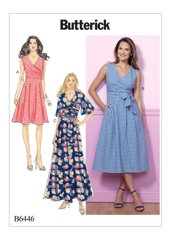 Butterick Sewing Pattern B6446 Misses' Pleated Wrap Dresses with Sash