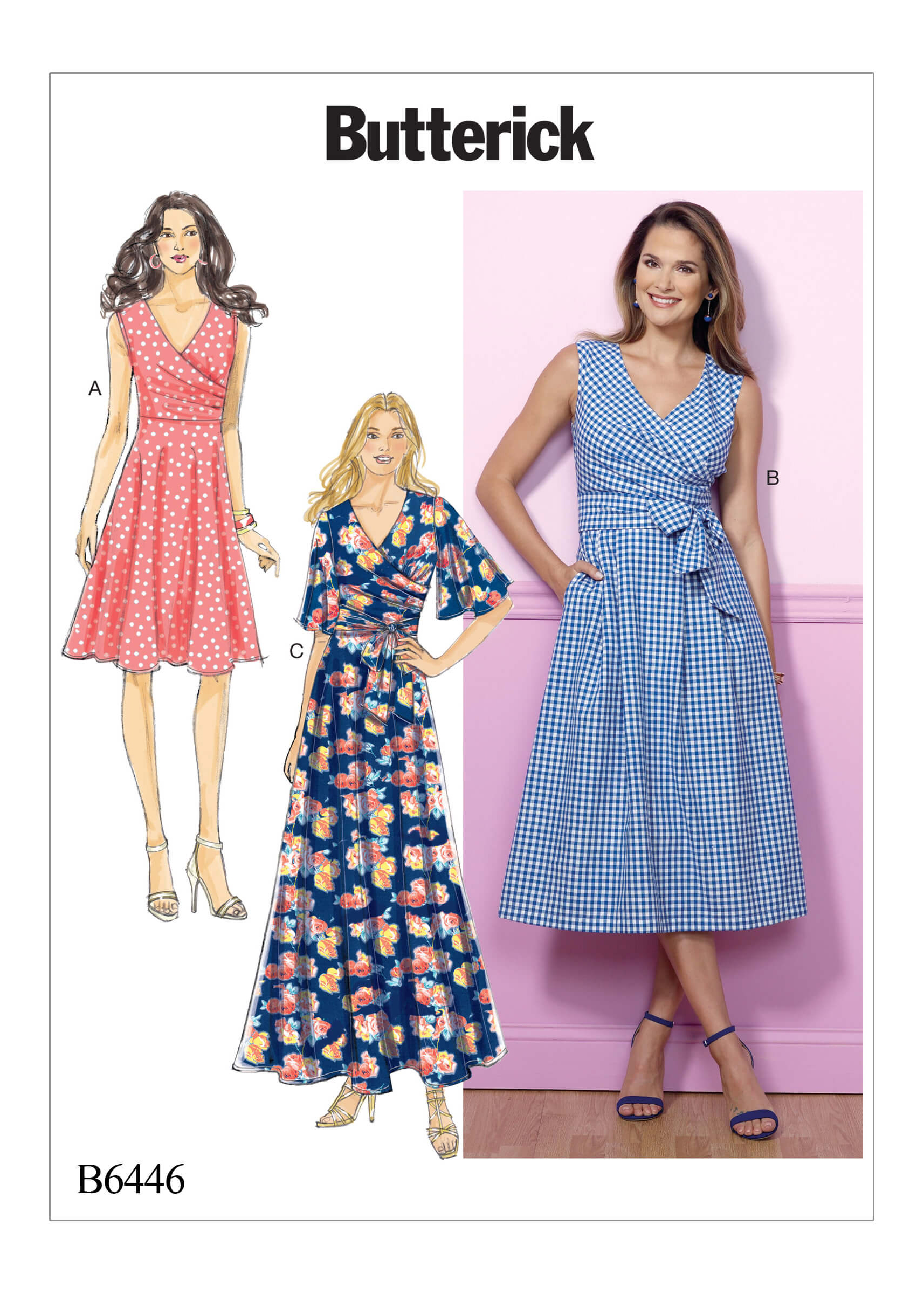 Butterick Sewing Pattern B6446 Misses’ Pleated Wrap Dresses with Sash