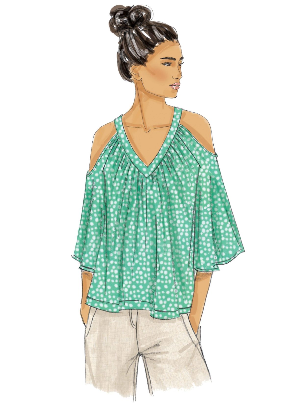 Butterick Sewing Pattern B6457 Misses' V-Neck or Scoopneck, Cold-Shoulder Tops