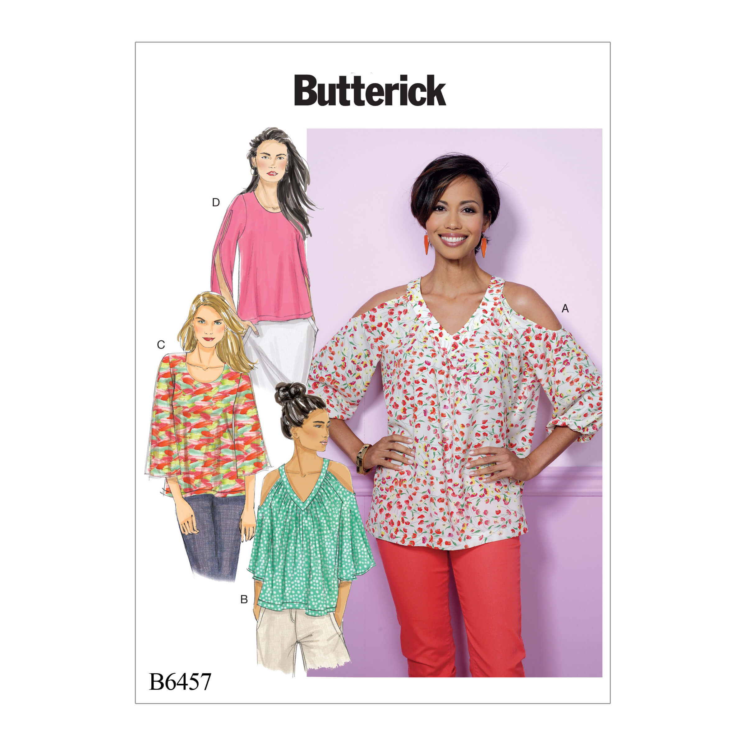 Butterick Sewing Pattern B6457 Misses’ V-Neck or Scoop neck, Tops with Cold-Shoulder Options