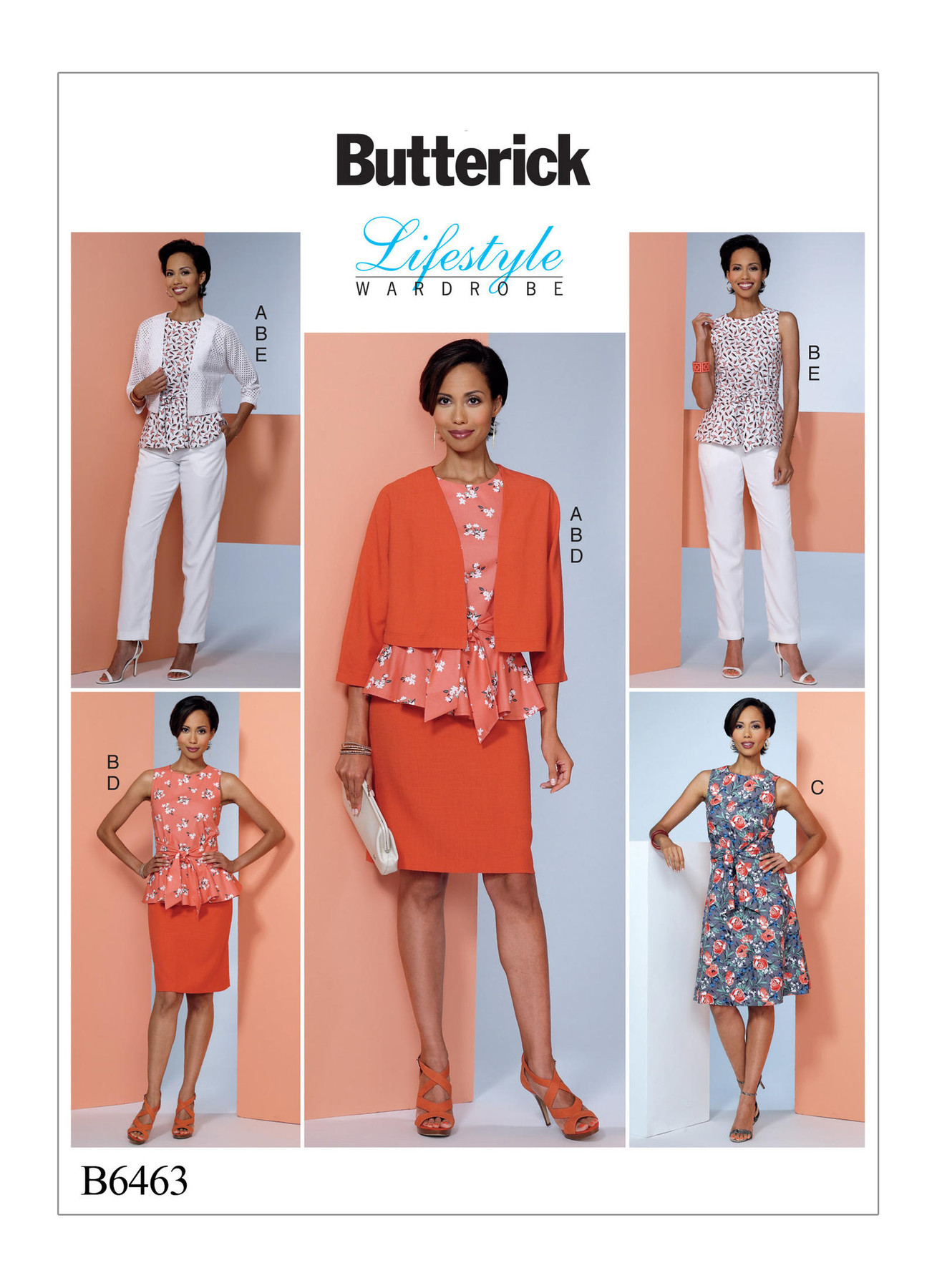 Butterick Sewing Pattern B6463 Misses’ Dolman-Sleeve Jacket, Attached-Sash Top and Dress, Pencil Skirt, and Trousers