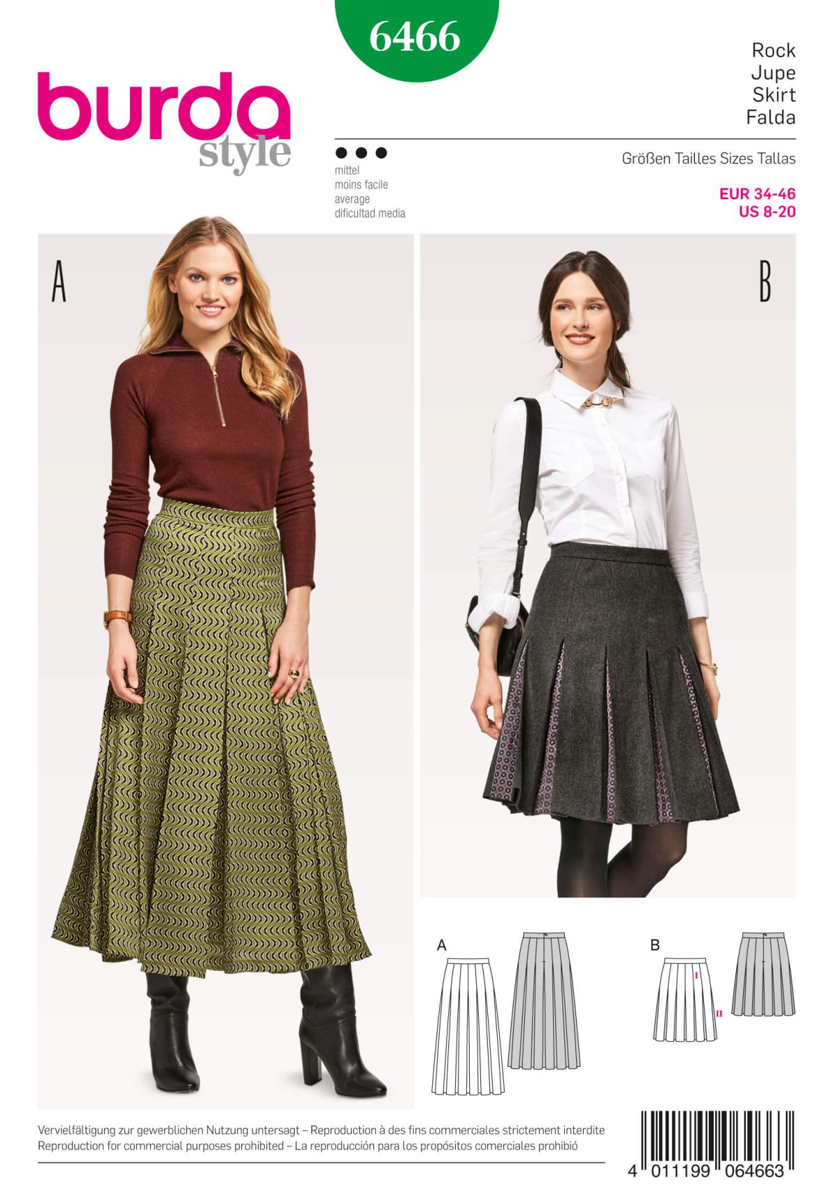 Burda Style Pattern B6466 Women's Pleated Skirt