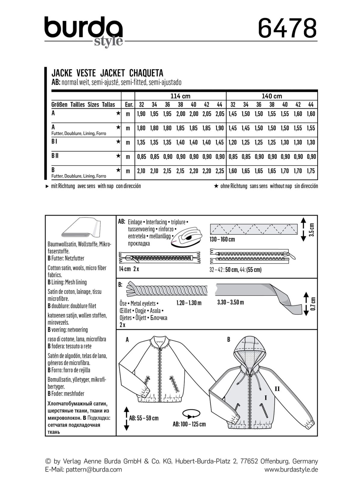 Burda Style Pattern B6478 Women's Jackets