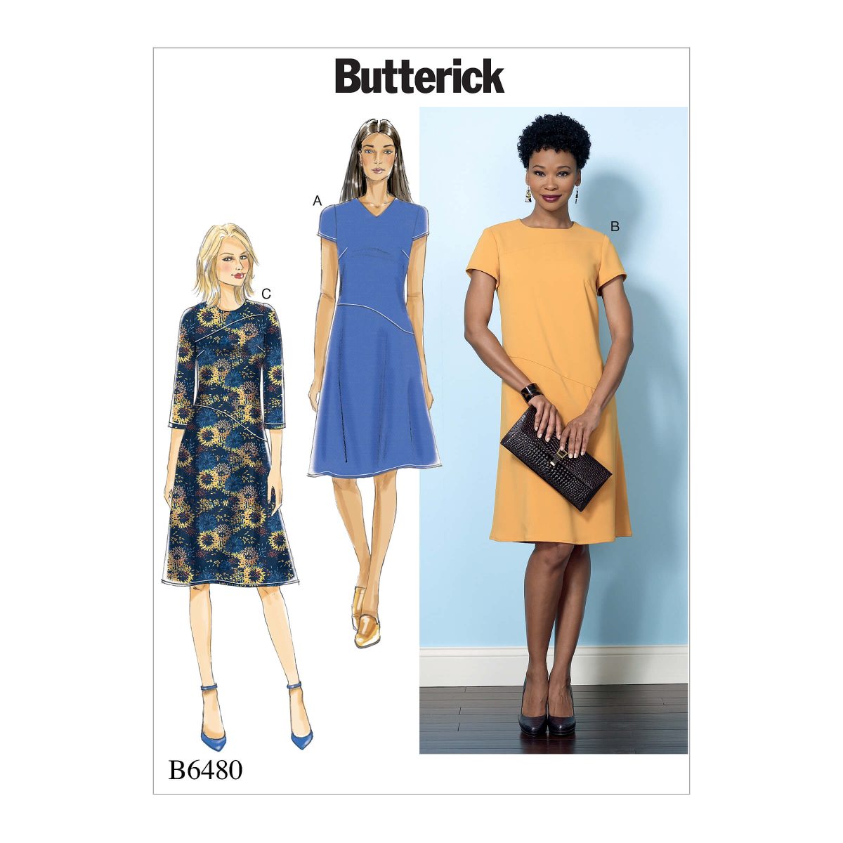 Butterick Sewing Pattern B6480 Misses' Fitted Dresses with Hip Detail, Neck and Sleeve Variations
