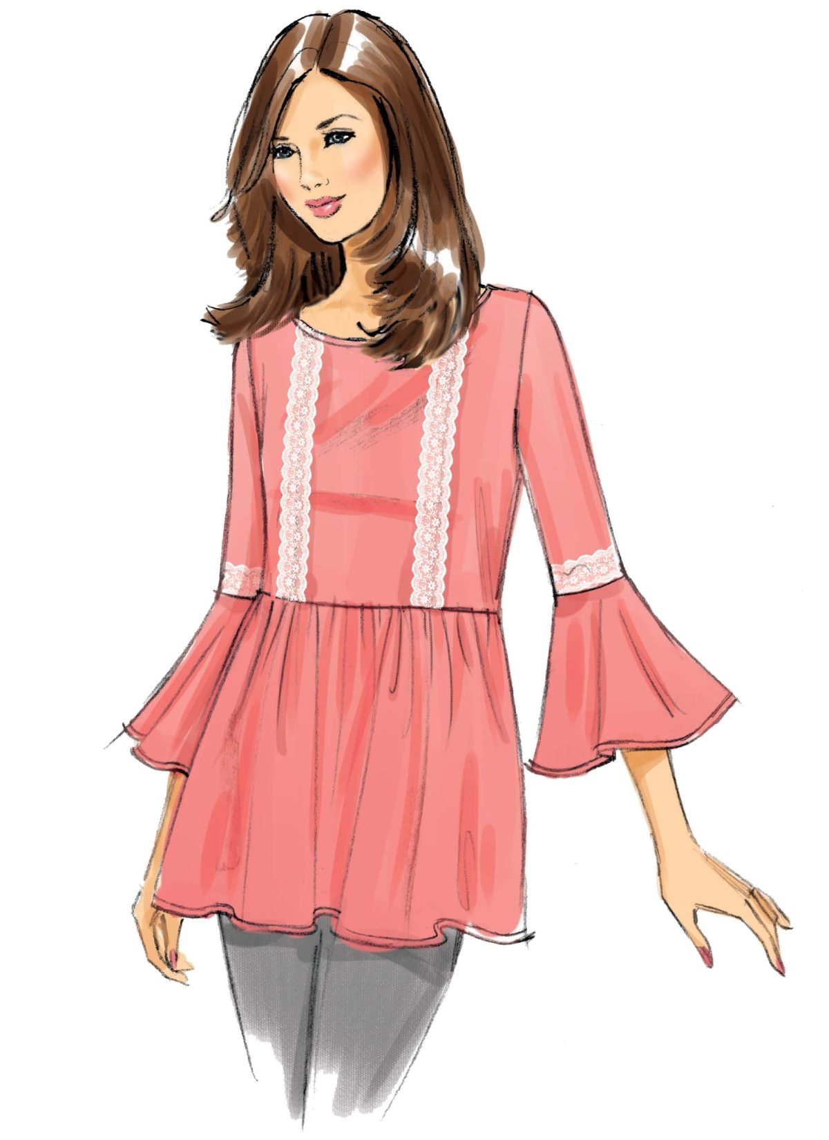 Butterick Sewing Pattern B6486 Misses' Loose-Fitting, Gathered Waist Pullover Tops with Bell Sleeves