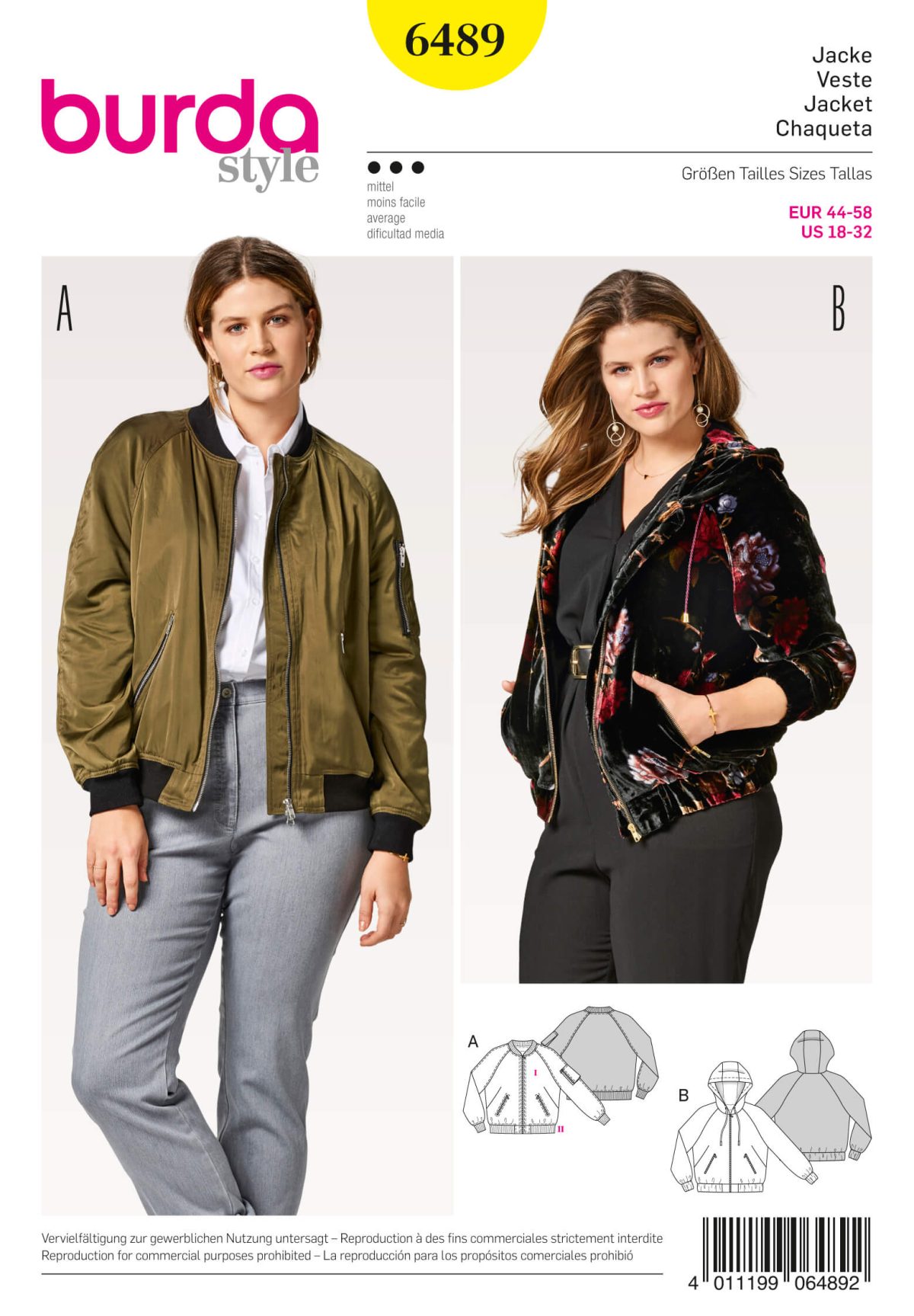 Burda Style Pattern B6489 Women's Hooded Jacket