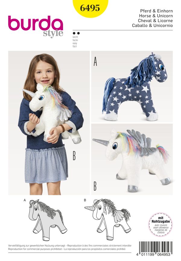 Burda Style Pattern B6495 Stuffed Animal Horse