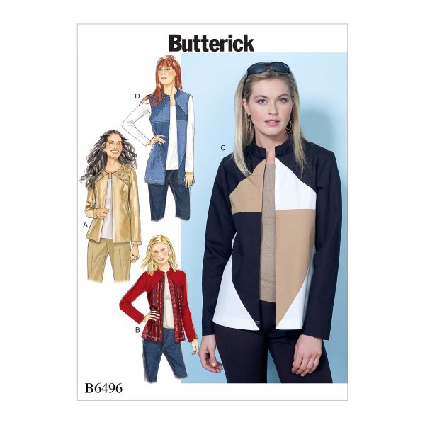 Butterick Sewing Pattern B6496 Misses' Jackets and Vests with Contrast and Seam Variations