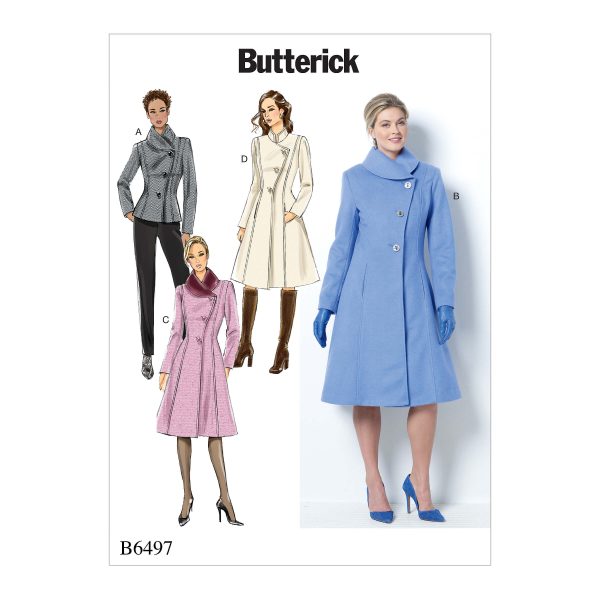 Butterick Sewing Pattern B6497 Misses'/Misses' Petite Jacket and Coats with Asymmetrical Front and Collar Variations