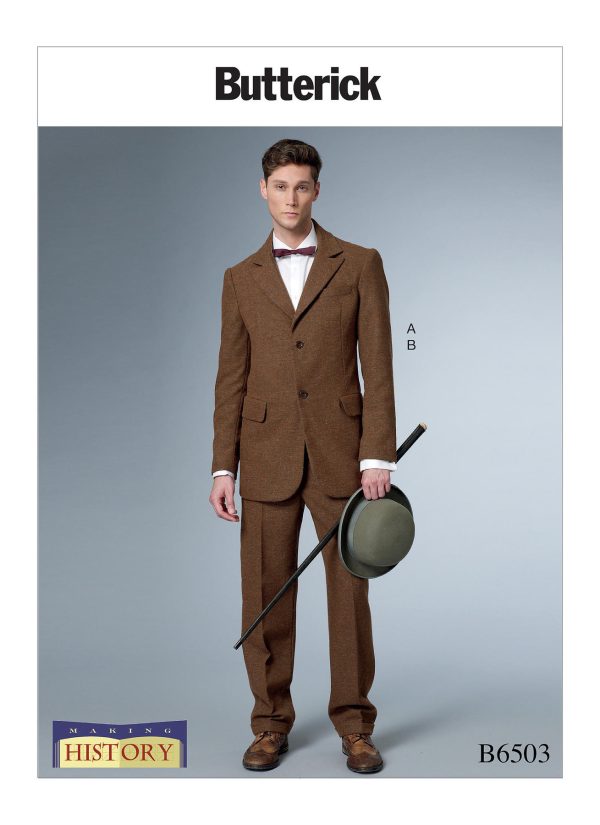 Butterick Sewing Pattern B6503 Men's Single-Breasted Lined Jacket with Back Vent and Cuffed Trousers