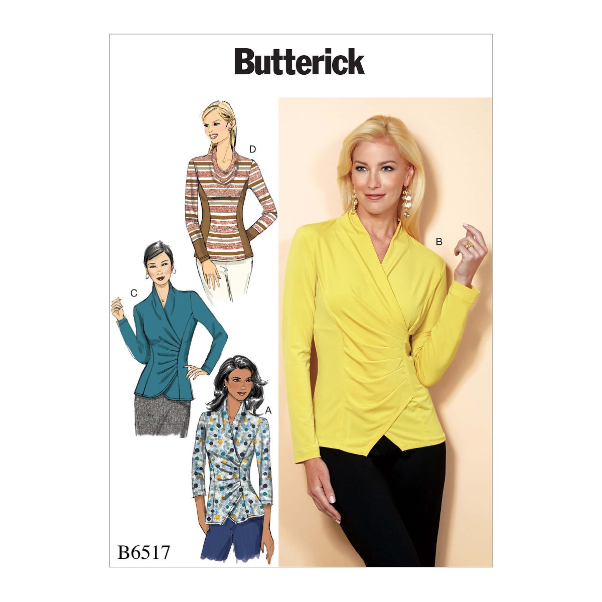 Butterick Sewing Pattern B6517 Misses' Top with Pleat and Options
