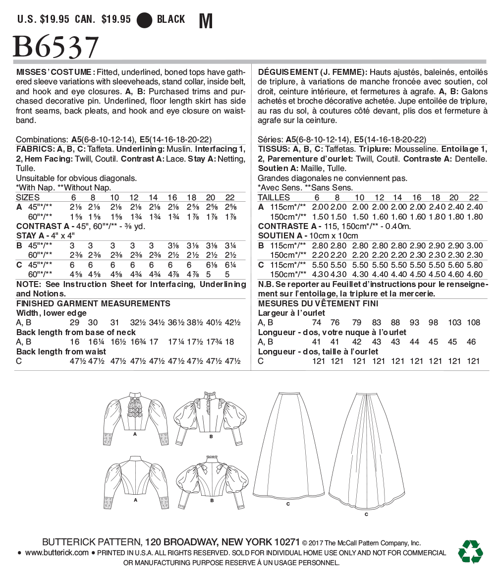 Butterick Sewing Pattern B6537 Misses' Costume