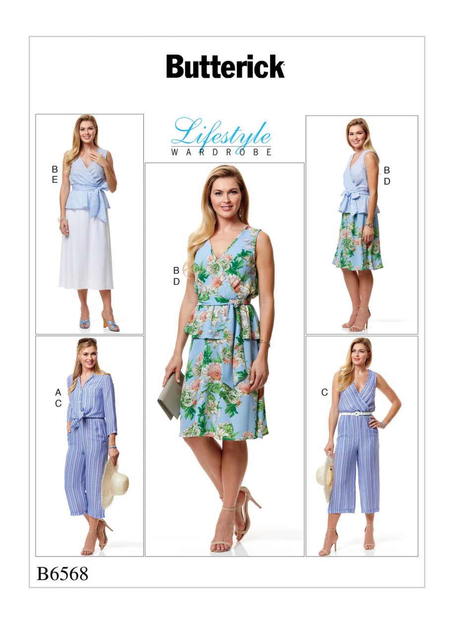 Butterick Sewing Pattern B6568 Misses' Top, Sash, Jumpsuit And Skirt