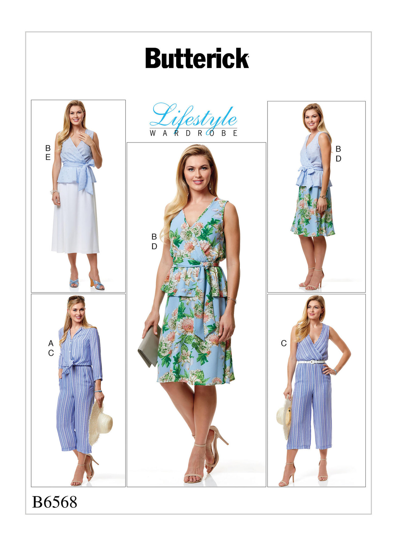 Butterick Sewing Pattern B6568 Misses’ Top, Sash, Jumpsuit And Skirt