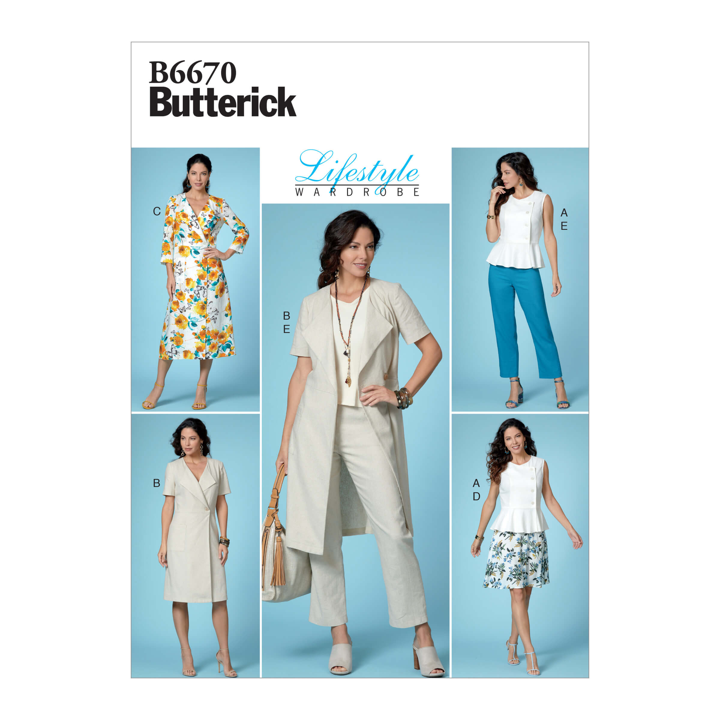 Butterick Sewing Pattern B6670 Misses’ Top, Dress, Skirt and Trousers
